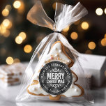 Rustic Grey Buffalo Check Christmas Gift Tags<br><div class="desc">Affordable custom printed round sticker Christmas gift tags personalised with your family name or other text. This rustic modern holiday design features distressed MERRY CHRISTMAS lettering on a grey and black buffalo check plaid background. Use the design tools to choose any background colour and edit text fonts and colours to...</div>