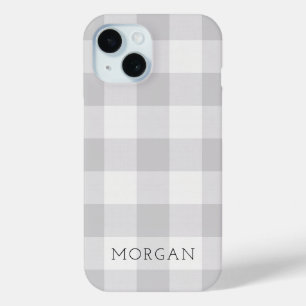 Rustic Grey Buffalo Check Monogram iPhone 15 Case
