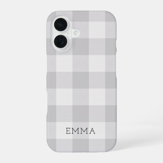Rustic Grey Buffalo Check Monogram iPhone 16 Case (Back)