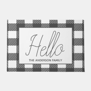 Rustic Grey Buffalo Check Plaid Hello Doormat