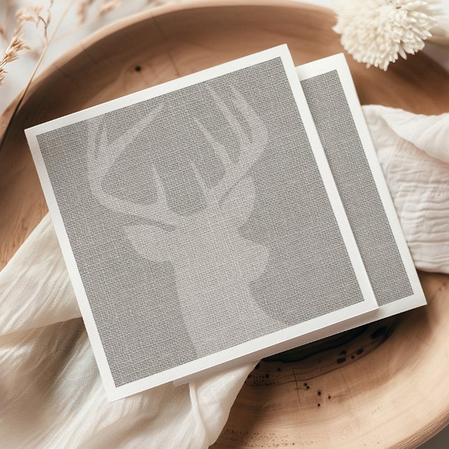 Rustic Grey Burlap Deer Buck Napkin (Creator Uploaded)