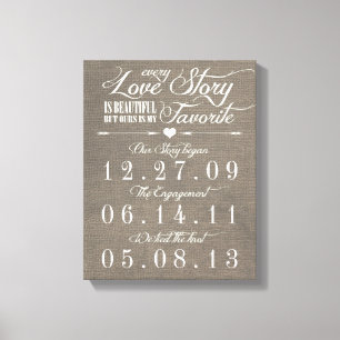 Rustic Grey Burlap Story Wedding Date Canvas