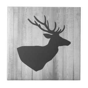 Rustic Grey Deer Silhouette & Grey Barn Wood Tile