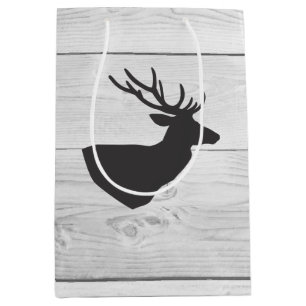 Rustic Grey Deer Silhouette & White Wood Medium Gift Bag