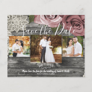 Rustic Grey Dusty Pink Roses Photo Save the Date