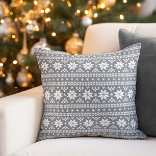 Rustic Grey Fair Isle Holiday Throw Pillow