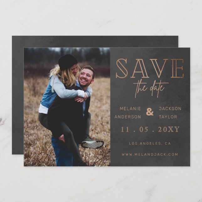 Rustic Grey Handwritten Photo Save the Date (Front/Back)