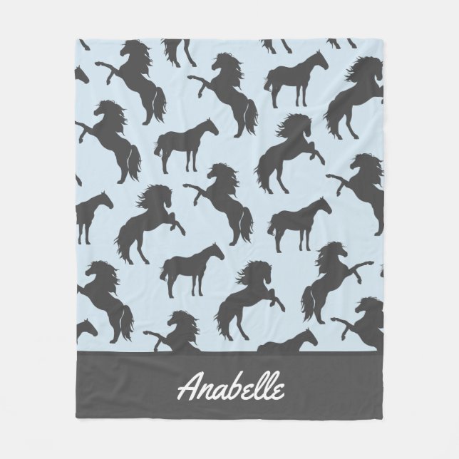 Rustic Grey Horse Silhouettes | Personalised Fleece Blanket (Front)