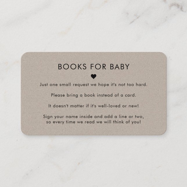 Rustic Grey Kraft Earthy Books for Baby Shower Enclosure Card (Front)