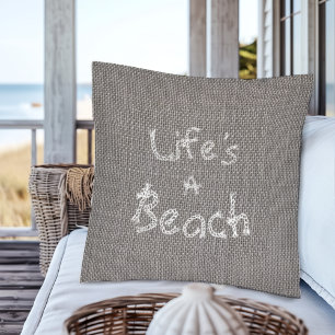 Rustic Grey Life’s a Beach Nautical Rope  Cushion