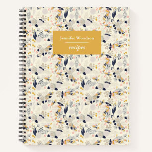Rustic Grey Rose Floral Pattern Custom Name Recipe Notebook