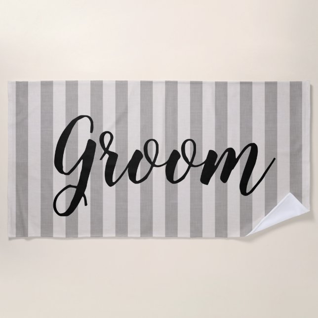 Rustic Grey Stripes Groom Beach Towel (Front)