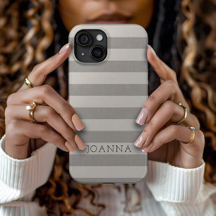 Rustic Grey Stripes Monogrammed iPhone 15 Case