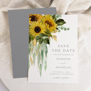 Rustic Grey Sunflowers Floral Save The Date