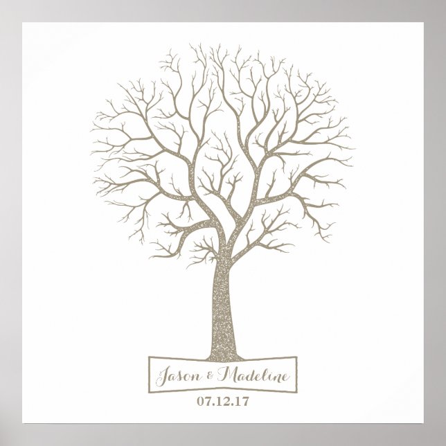 Rustic Grey Tan Tree Thumbprint Wedding Guestbook (Front)