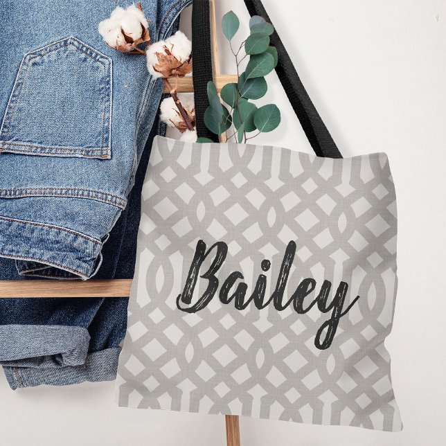Rustic Grey Trellis Monogram Tote Bag (Creator Uploaded)