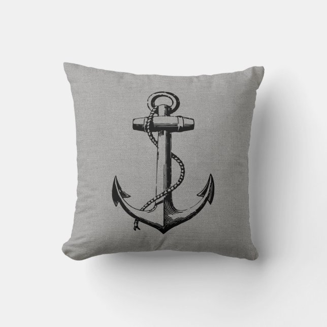 Rustic Grey Vintage Anchor Cushion (Front)