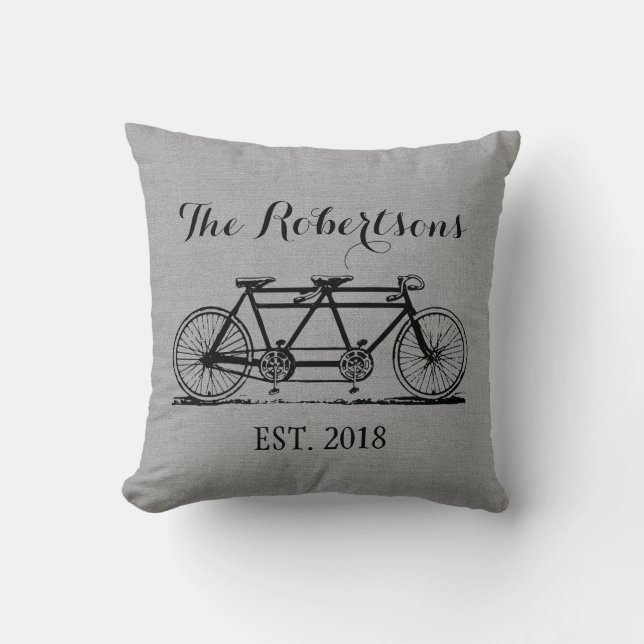 Rustic Grey Vintage Bicycle Wedding Monogram Cushion (Front)
