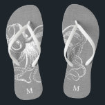 Rustic Grey Vintage Octopus Monogram Flip Flops<br><div class="desc">Custom printed flip flop sandals with a rustic nautical vintage octopus illustration and your custom monogram or other text. Click Customise It to change text fonts and colours or add your own images to create a unique one of a kind design!</div>