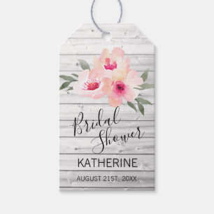 Rustic Grey Watercolor Pink Floral Bridal Shower Gift Tags