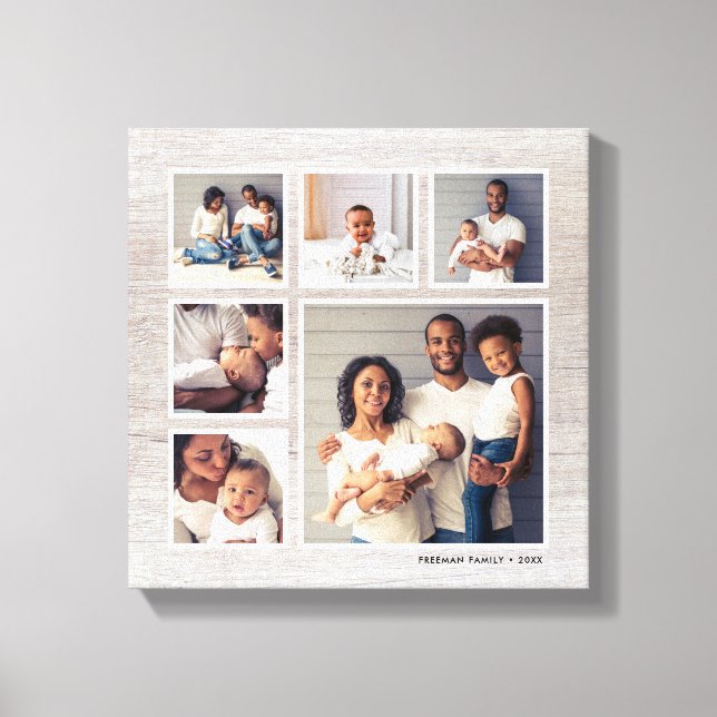 Rustic Grey Weathered Wood 6 Square Photo Collage Canvas Print (Front)