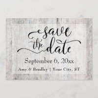 Rustic Grey Weathered Wood Wedding Save the Date