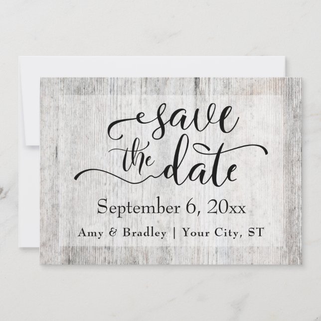 Rustic Grey Weathered Wood Wedding Save the Date (Front)