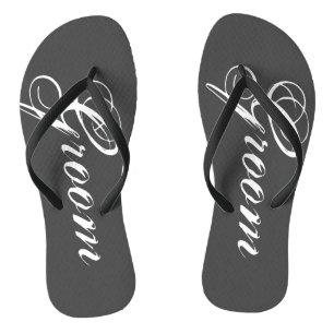 Rustic grey wedding flip flops for bride and groom