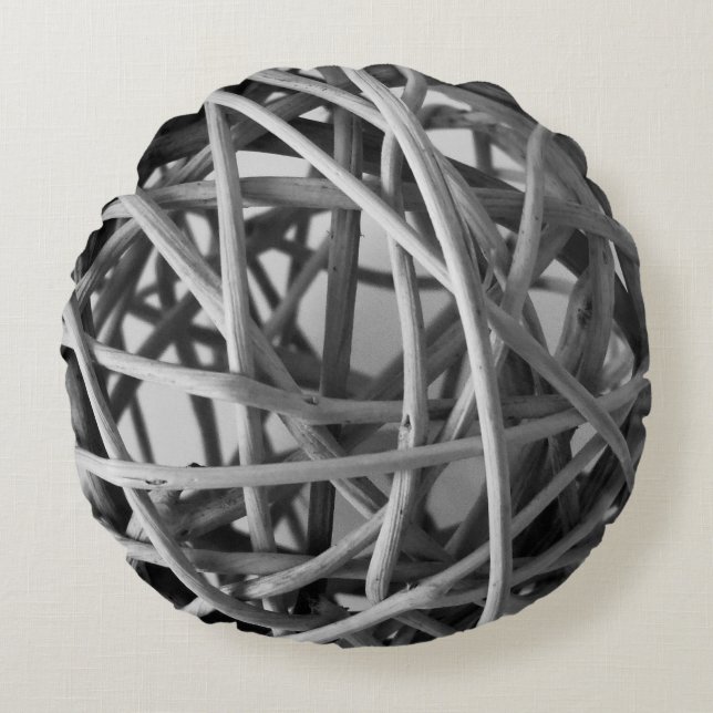 Rustic Grey Wicker Ball Round Cushion (Front)