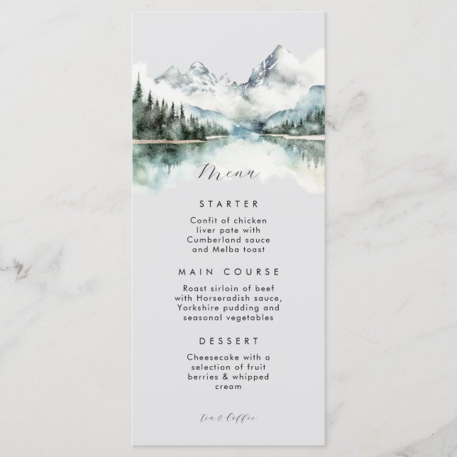Rustic grey winter forest mountain Flat Menu (Front)