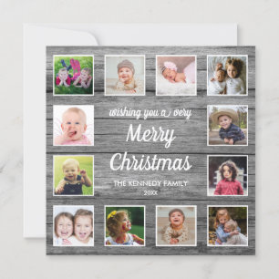 Rustic Grey Wood 12 Photo Collage  Christmas Holiday Card