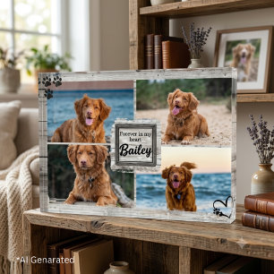 Rustic Grey Wood 4 photo Collage Pet Memorial Block