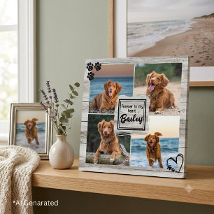 Rustic Grey Wood 4 photo Collage Pet Memorial Plaque