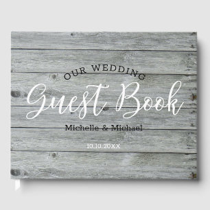 Rustic Grey Wood Country Wedding Guest Book