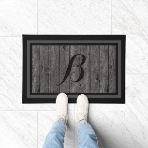 Rustic Grey Wood Custom Monogram Design Doormat