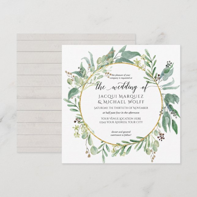 Rustic Grey Wood Eucalyptus Foliage Watercolor Invitation (Front/Back)