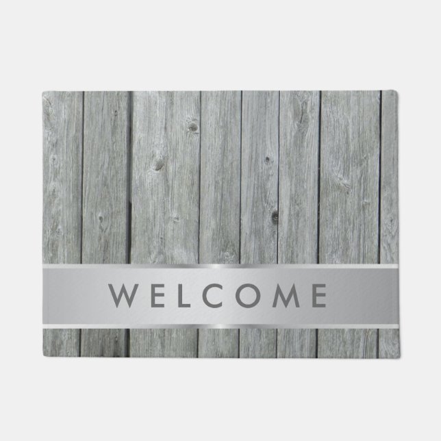 Rustic Grey Wood Farmhouse Welcome Doormat (Front)