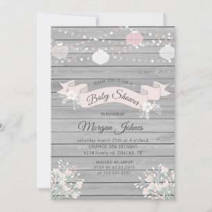 Rustic grey wood floral Baby Shower Invitation