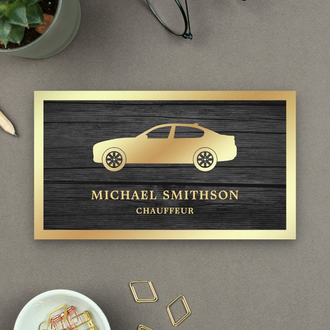 Rustic Grey Wood Gold Car Professional Chauffeur Business Card (Creator Uploaded)