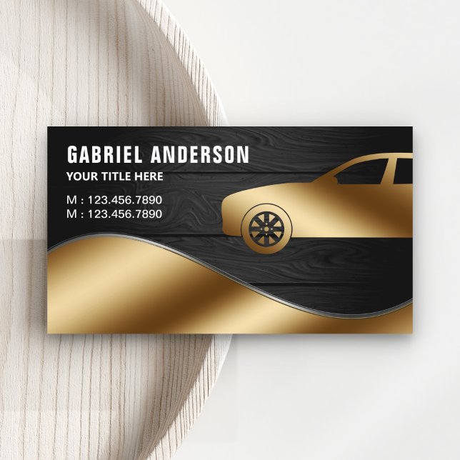 Rustic Grey Wood Gold Luxury Car Hire Chauffeur Business Card (Creator Uploaded)