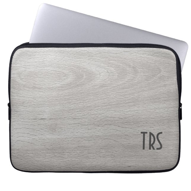 Rustic Grey Wood Grain Monogram Laptop Sleeve (Front)