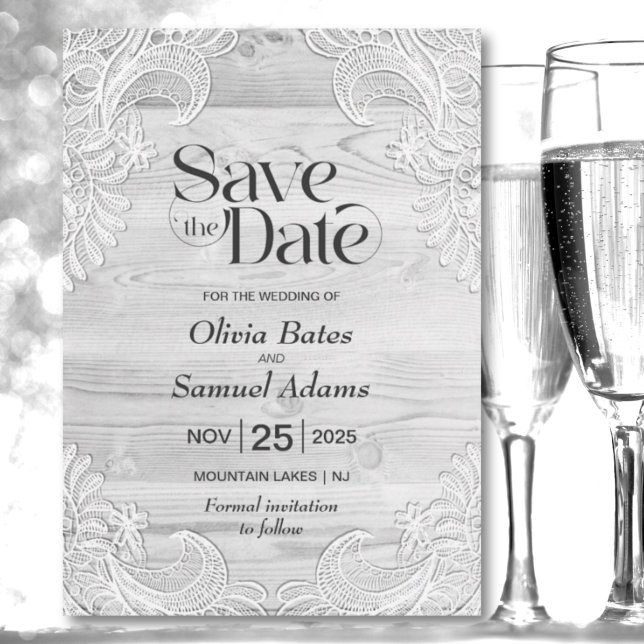 Rustic Grey Wood Lace Wedding Save The Date (Creator Uploaded)