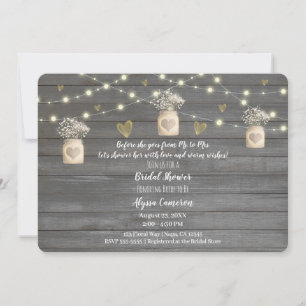 Rustic Grey Wood Lights & Mason Jar Bridal Shower Invitation