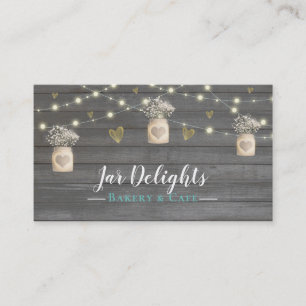 Rustic Grey Wood Lights & Mason Jar Flowers Business Card