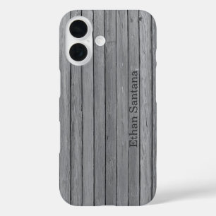 Rustic Grey Wood Planks Personalised Name iPhone 16 Case