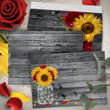 Rustic Grey Wood Sunflower and Red Rose Wedding