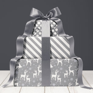 Rustic Grey Woodland Deer & Snowflake Holiday Wrapping Paper Sheet