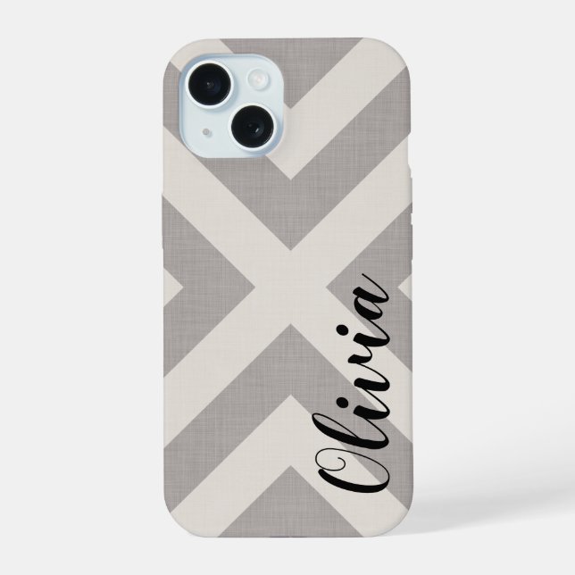 Rustic Grey X Chevron Monogram iPhone 15 Case (Back)