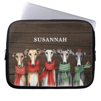 Rustic Greyhound Dogs in Scarves Laptop Sleeve