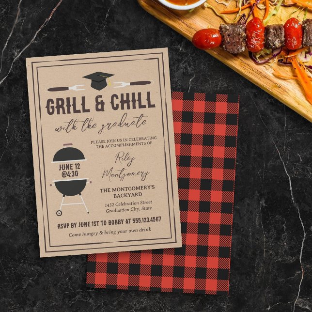 Rustic Grill & Chill Graduation BBQ Party Invitation (Creator Uploaded)